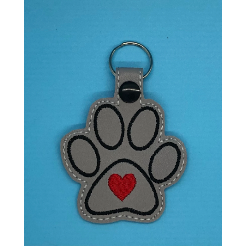 Key Fob - Large Paw Print with Heart